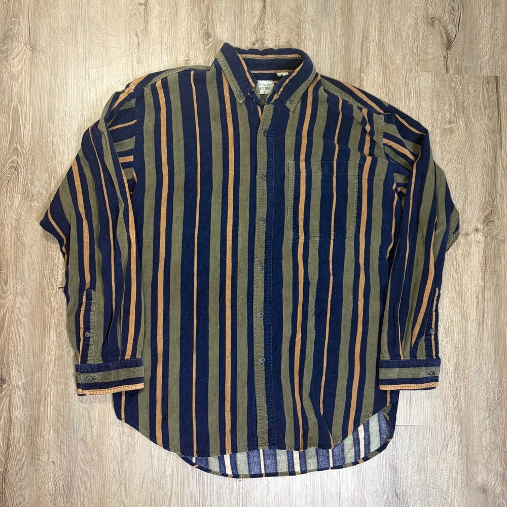 VTG Northwest Territories Corduroy Button Up Shirt Striped Large 100% Cotton